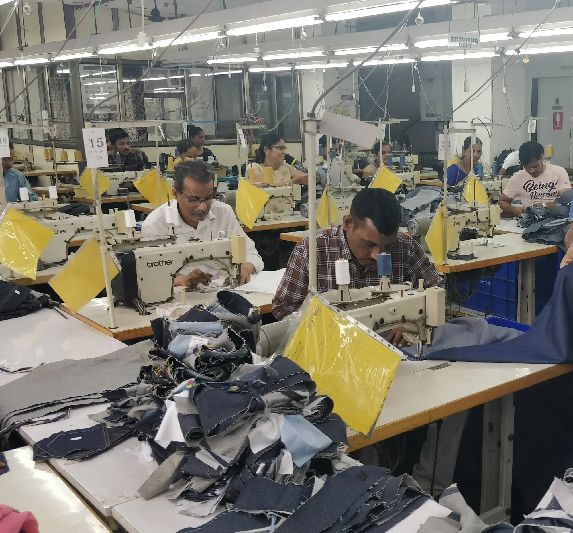 Stitching floor with rows of machinists at work